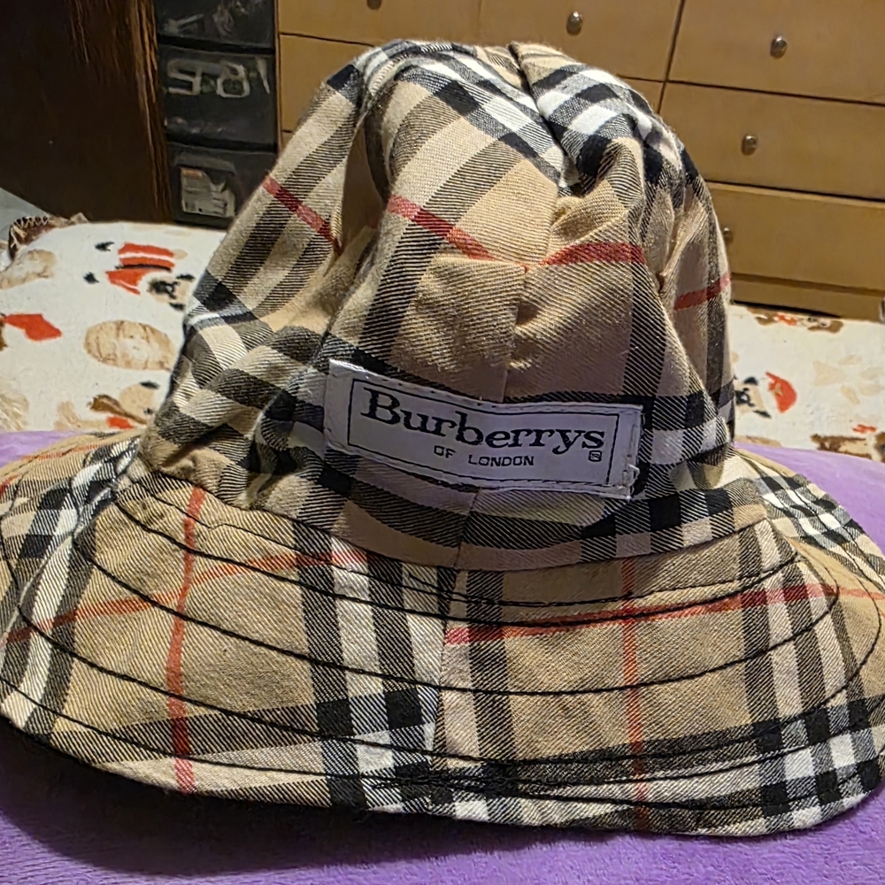 Burberry Beige and Black Checkered Hat